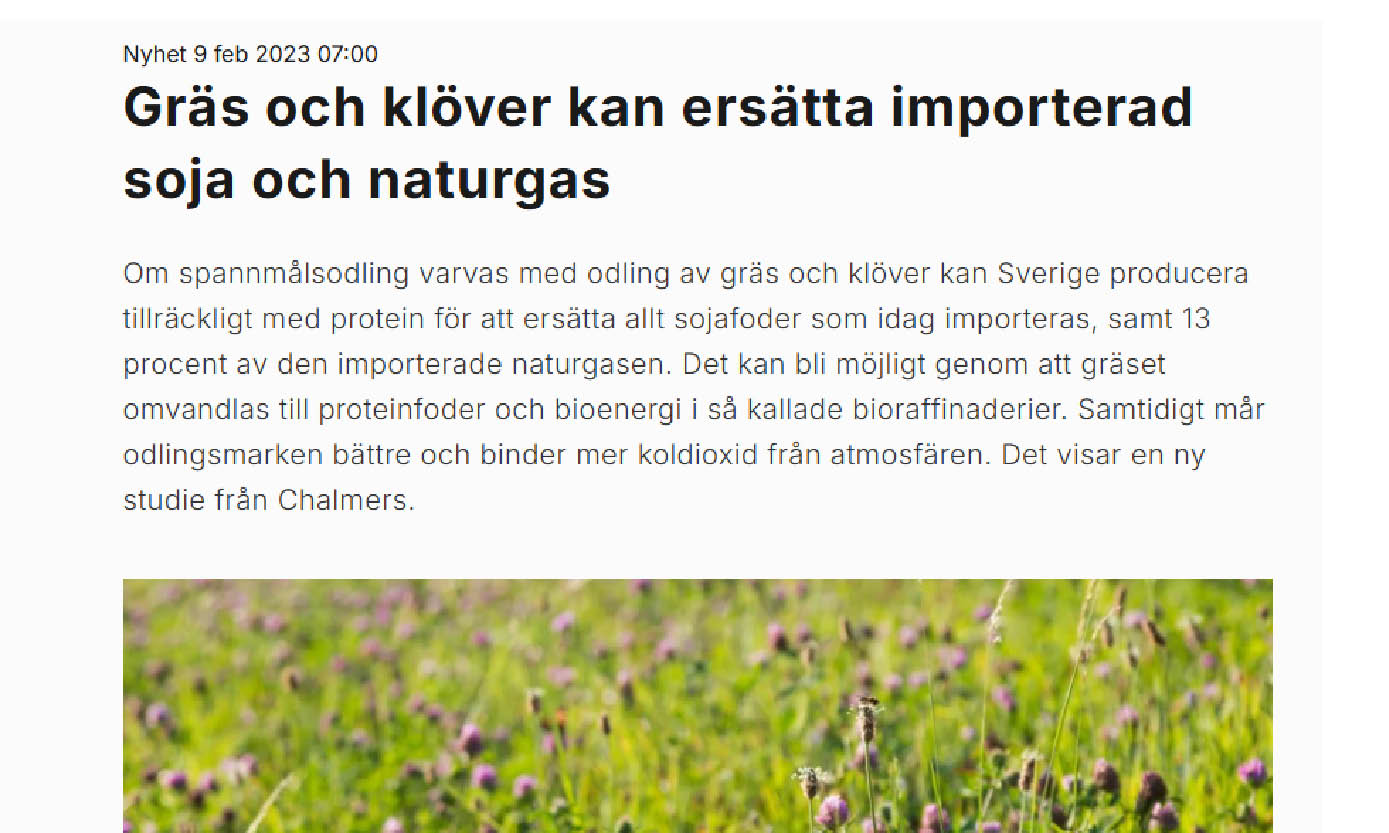 2023-02 Artikel Chalmers - Gräs och klöver ersätter soja och naturgas